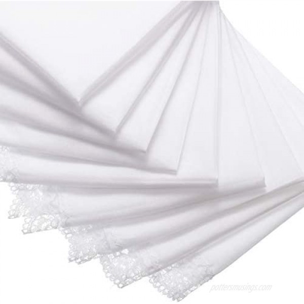 24 Pieces Ladies Handkerchief with Lace Pure White with Lace Edge Handkerchief for Women (Style A)