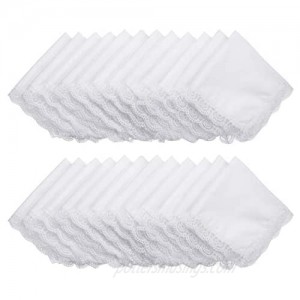 24 Pieces Ladies Handkerchief with Lace Pure White with Lace Edge Handkerchief for Women (Style A)
