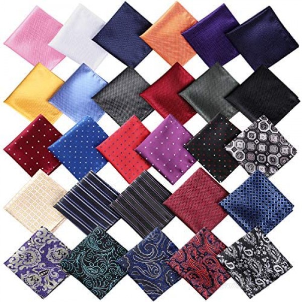 28 Pack Pocket Squares for Men Men's Handkerchief Mens Pocket Squares Set Assorted Colors with a Holder