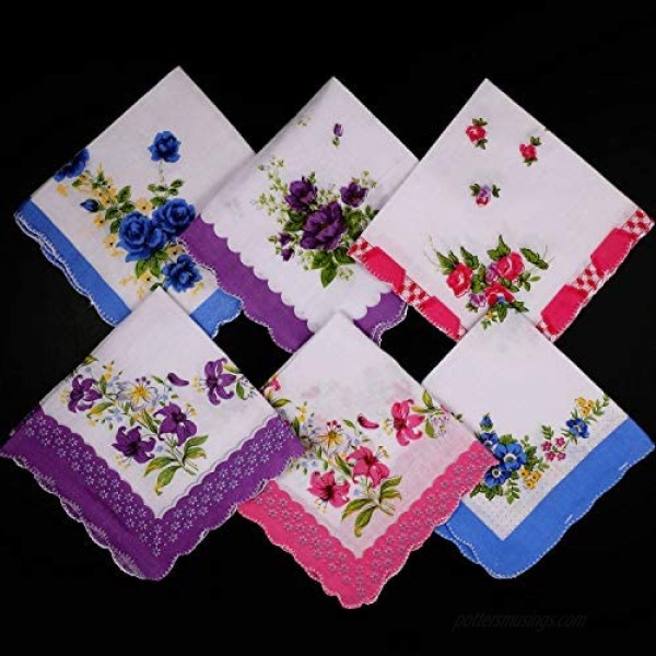 30 Pieces Ladies Hankies Women Floral Handkerchiefs Soft Handkerchiefs Embroidery Vintage Handkerchiefs