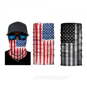American Flag Mask - Bandana Seamless Breathable Scarf - US Flag Neck Gaiter - Cloth Face Tube - Unisex Cover Rave Mask for Sports Running Fishing Bike Riding - 2 Pack Red & Black