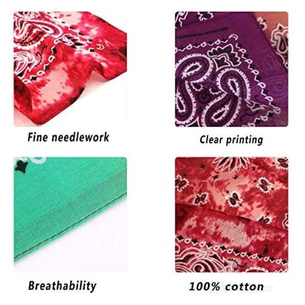 Bandana 12-Pack 100% Cotton Face Cover Handkerchief for Men and Women Unisex (22” X 22)