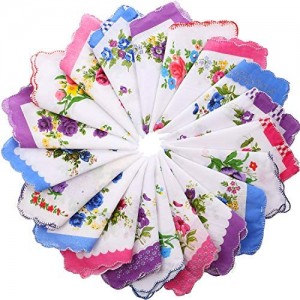 Boao 20 Pieces Women Soft Pocket Handkerchiefs Ladies Hankies Vintage Floral Print Handkerchiefs Medium