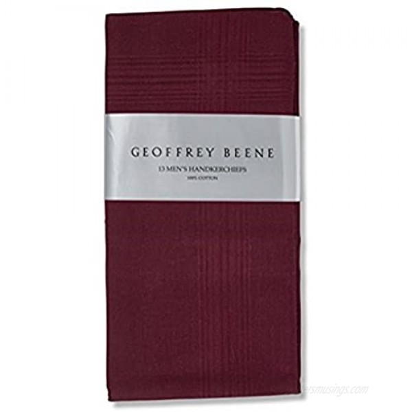 Geoffrey Beene 13 Pack Men's Fine Handkerchiefs 100% Cotton (Burgundy)