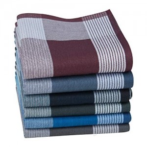 Houlife Men's 6 PCs 100% 60s Combed Cotton Handkerchief Striped Hankies  17×17"