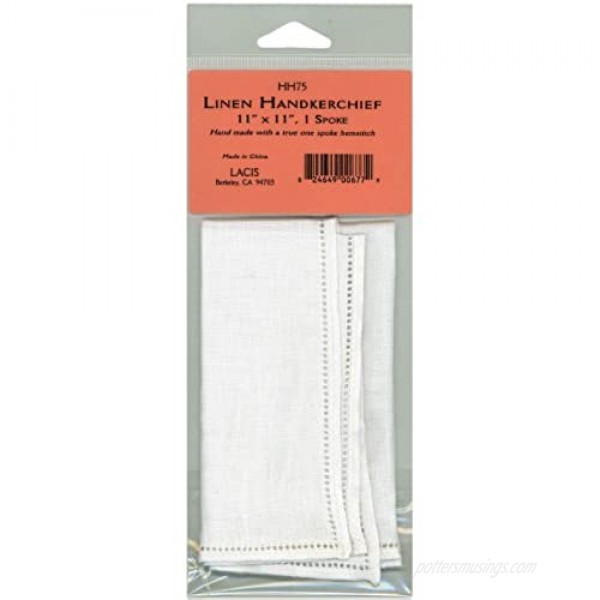Lacis Linen Handkerchief Single Spoke 11 by 11-Inch White