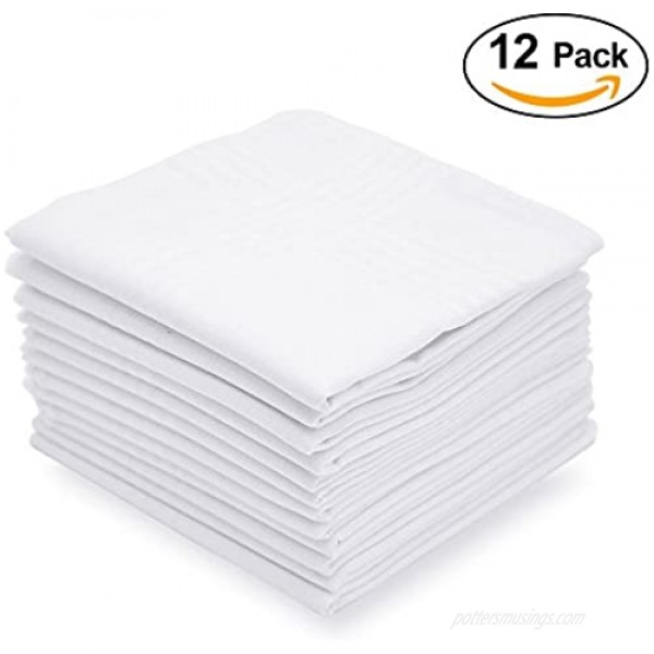 Men's Handkerchiefs 100% Soft Cotton White Classic Hankie Pack of 12
