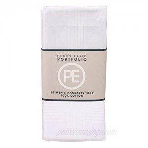 Perry Ellis 12 Pack Handkerchief (100% Cotton White with Satin Border 16 x 16)