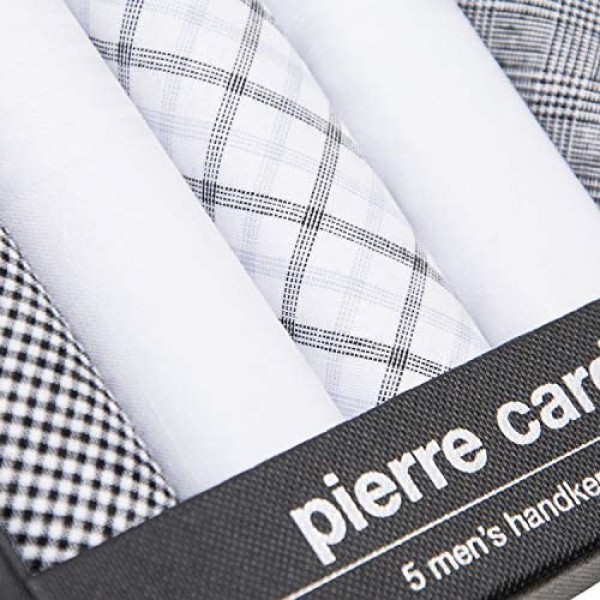 Pierre Cardin Designer Fashion Handkerchiefs for Men-5 Pack Gift Sets in Solid Colors and Patterns 100% Pure Cotton