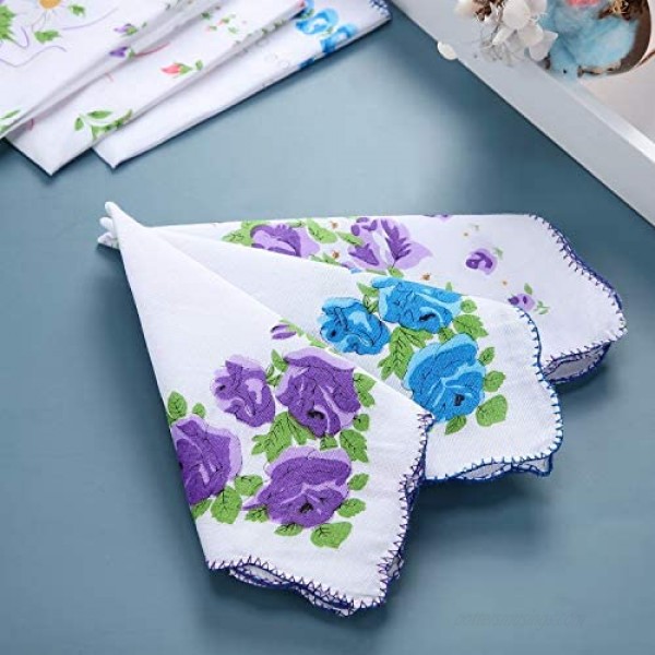 SATINIOR 30 Pieces Floral Print Handkerchiefs Vintage Pocket Hankies for Women Lady Multicoloured Medium