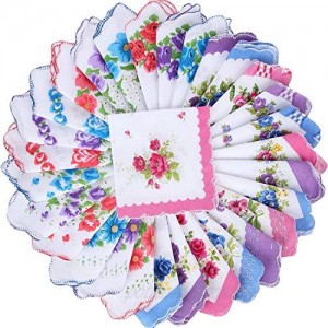 SATINIOR 30 Pieces Floral Print Handkerchiefs Vintage Pocket Hankies for Women Lady Multicoloured Medium
