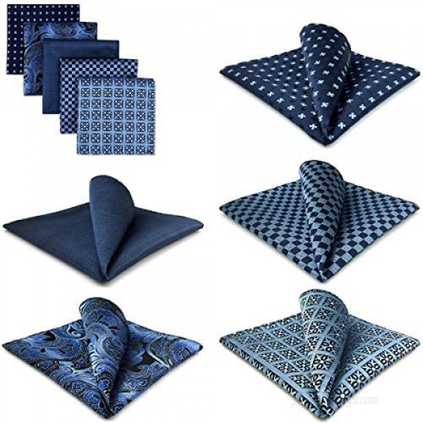 SHLAX&WING 5 Pieces Assorted Mens Silk Pocket Square Handkerchiefs Set Lot