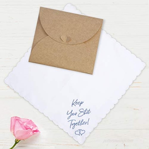 W&F GIFT Something Blue Wedding Gift Embroidered Handkerchief | Keep Your Shit Together! | Wedding Day Bride Gift