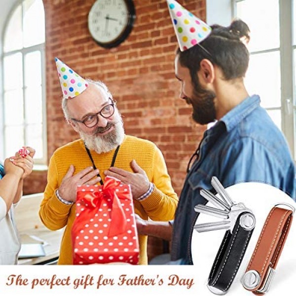 2 Sets Leather Key Organizer Compact Key Holder Folding Pocket Key Holder up to 16 Keys for Mens Father's Day Gift(Black Brown)