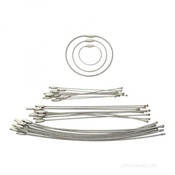 30 Pack Wire Cable Keychain Rings - 3 Most Useful Sizes - Stainless Steel Key Ring Loops