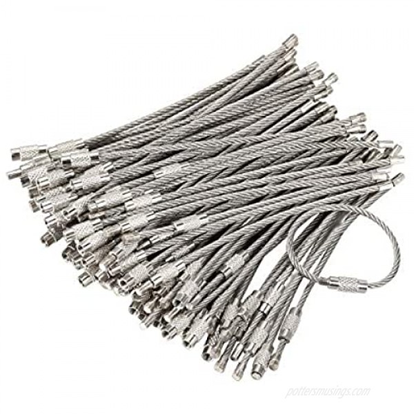 bayite Pack (100) Stainless Steel Wire Keychains Cable Key Chain Rings Heavy Duty Luggage Tags Loops Tag Keepers 2mm Twist Barrel (Cable Length: 4 inches)