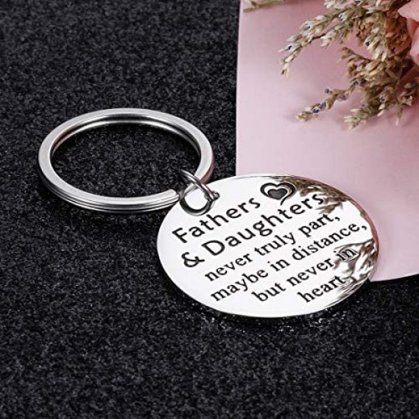 Father Daughter Keychain Fathers Day Birthday Gifts from Daughter to Dad His Girls for Wedding Christmas Valentine Present for Men Stepdad Fathers and Daughters Never Truly Part Keyring