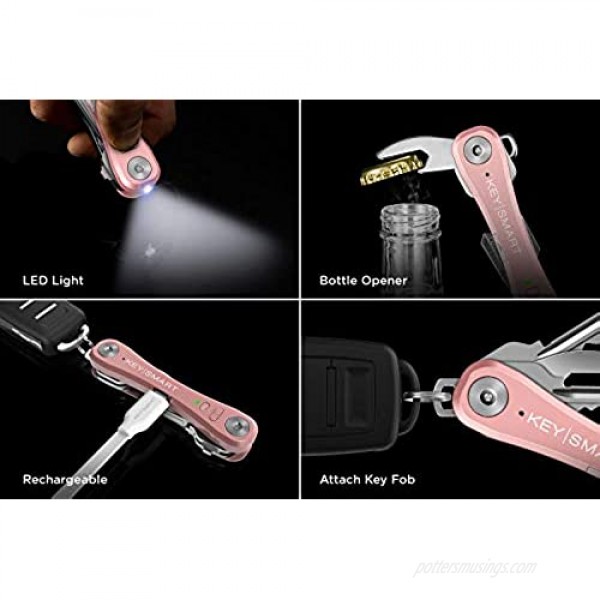 KeySmart Pro - Key Holder w LED Light & Tile Smart Technology (up to 10 Keys) (Rose)