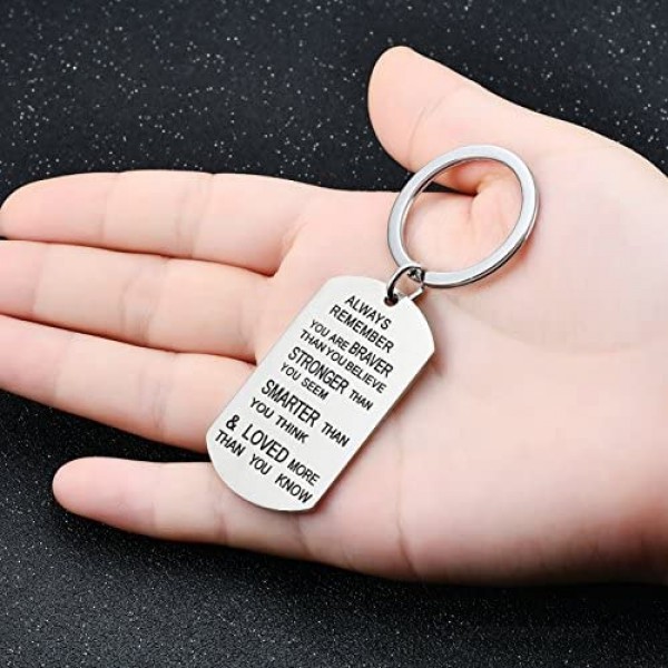 Stainless Steel Key Chain Ring You are Braver Stronger Smarter Than You Think Pendant Family Friend Gift (Stainless Steel)