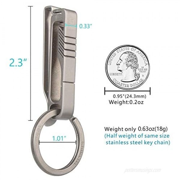 TISUR Belt Keychain Titanium Belt Loop Key Holder Stainless Steel Back Clip with Detachable Keyring for Men and Women (BK1)
