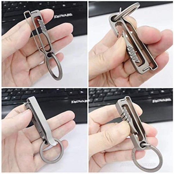 TISUR Belt Keychain Titanium Belt Loop Key Holder Stainless Steel Back Clip with Detachable Keyring for Men and Women (BK1)