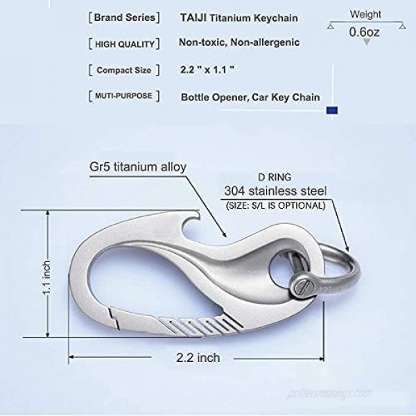 TISUR Titanium Carabiner Key Holder Anti-Lost Quick Release Heavy Duty Bottle Opener Car Key Chain for Men(Taiji+D ring)