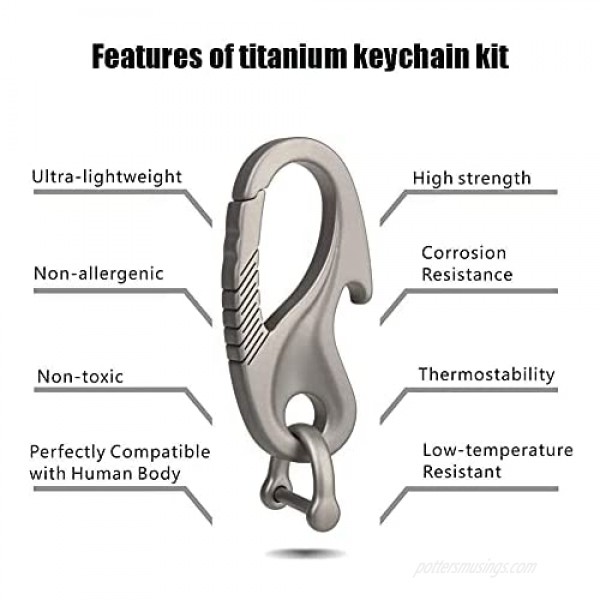 TISUR Titanium Carabiner Key Holder Anti-Lost Quick Release Heavy Duty Bottle Opener Car Key Chain for Men(Taiji+D ring)