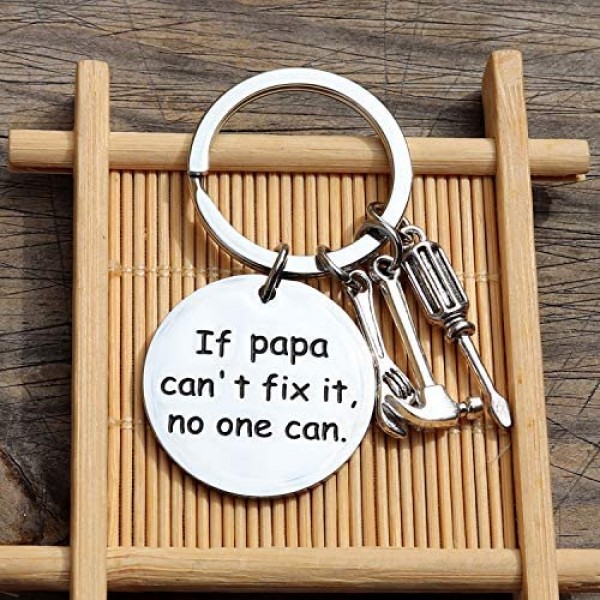 XGAKWD Father's Day Gifts for Papa Step Dad If Papa Can't Fix It No One Can Christmas Birthday Keychain for Father