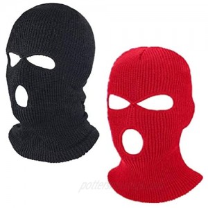 2 Pieces 3-Hole Knitted Full Face Cover Ski Mask Winter Balaclava Warm Knit Full Face Mask for Outdoor Sports