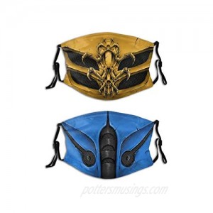 2PCS Mortal Kombat Face Mask Cool Mask Reusable Washable Balaclavas with 4 Filters