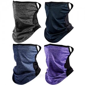 4 Pieces Bandanas Face Scarf Ear Loops Face Rave Cover Balaclava Neck Gaiter for Women Men Outdoors Sports (Gray Purple Blue Navy Blue)