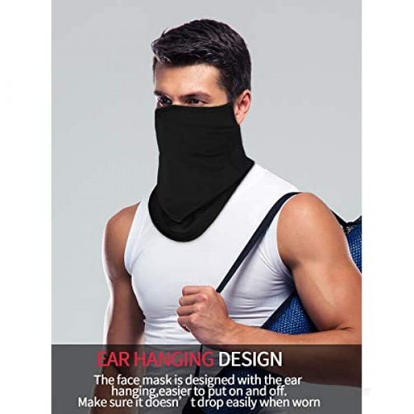 4 Pieces Neck Gaiter Face Covers with Ear Hangers Non-Slip Breathable Face Scarf UV Protection Balaclava Headwear (Black Grey and Black)