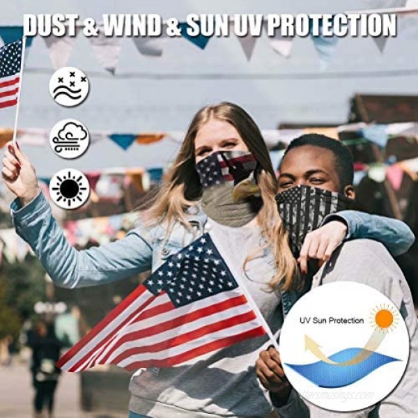 American US Flag Face Bandana Sun UV Dust Protection Reusable Washable Cloth Fabric Tube Scarf Neck Gaiter Breathable Motorcycle Running Hiking Cycling Balaclava Headwear for Men Women-B(3 Pack)