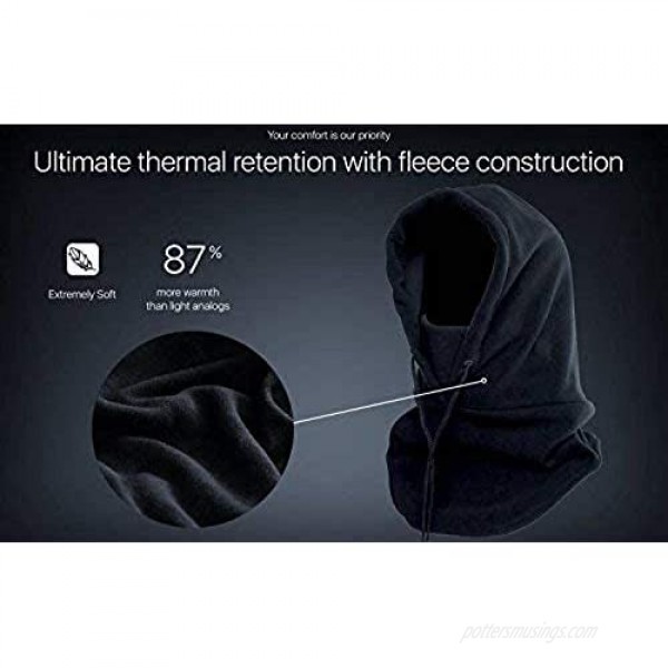 Balaclava Fleece Hood - Windproof Face Ski Mask - Ultimate Thermal Retention & Moisture Wicking with Performance Soft Fleece Construction Black One Size
