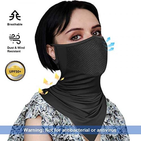 Face Mask Cover Ear Loops Neck Gaiter Summer Cooling Face Scarf Black Sun UV Protection Face Cover for Fishing Driving Hiking Reusable Washable Bandanas Balaclavas for Men&Women Dust & Wind Proof