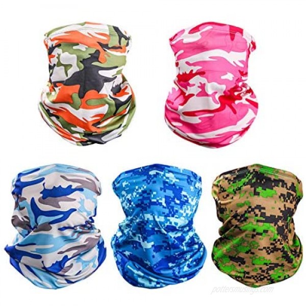 LUOLIIL VOE Neck Gaiter UV Face Mask for Dust and Sun Protection Multifunctional Summer Balaclava Headband Face Scarf for Fishing Hiking Cycling & Hiking 5 in 1 Women Men (Camouflage (5 Pack)) …