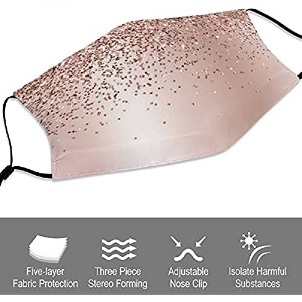 MichPongseslebe Glitter Blush Pink Rose Gold Monogrammed Script Cloth face mask with Filter Pocket Washable Face Bandanas Balaclava Dust-Proof Print Reusable Fabric Protection