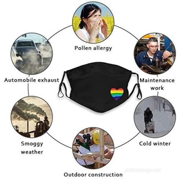Rainbow Pulse Hearbeat Lgbt Face Mask Unisex Balaclava Mouth Cover With Filter Windproof Dustproof Adjustable
