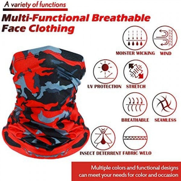 SATINIOR Summer Neck Gaiter Sun Protection Neck Gaiter Scarf UV Protection Balaclava Face Clothing for Outdoor Cycling Running Hiking Fishing Motorcycling (Black and Camouflage Color 12)