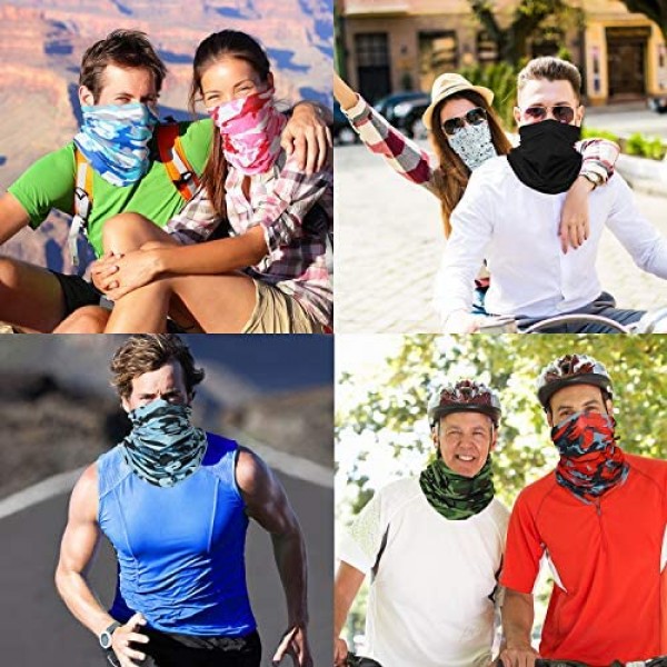 SATINIOR Summer Neck Gaiter Sun Protection Neck Gaiter Scarf UV Protection Balaclava Face Clothing for Outdoor Cycling Running Hiking Fishing Motorcycling (Black and Camouflage Color 12)