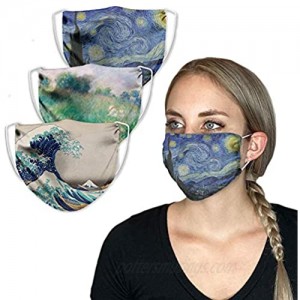 Starry Night Van Gogh Great Wave Hokusai & Renoir Art 3-Pack Adult Reusable Face Mask CoverMyMouth
