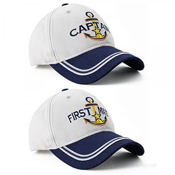 Captain Hat & First Mate | Matching Skipper Boating Baseball Caps | Nautical Marine Sailor Navy Hats