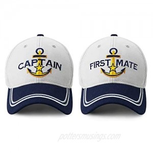 Captain Hat & First Mate | Matching Skipper Boating Baseball Caps | Nautical Marine Sailor Navy Hats