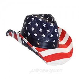 ANGELA & WILLIAM USA American Flag Straw Cowboy Hat w/Shapeable Brim  Red  White  Navy Blue