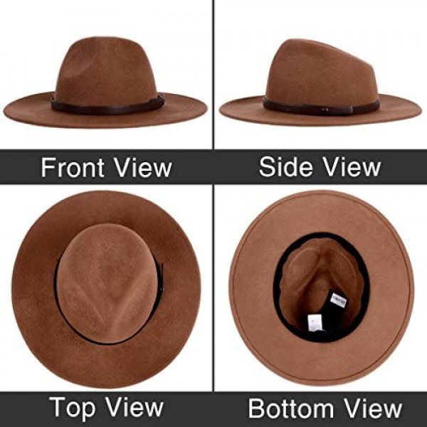 Anycosy Western Fedora Hat Wool Cowboy Hats Women Cowgirls Men Wide Brim Felt Hats Crushable