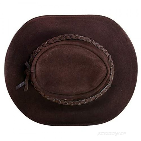 Australian Unisex Western Style Cowboy Outback Real Suede Leather Aussie Bush Hat