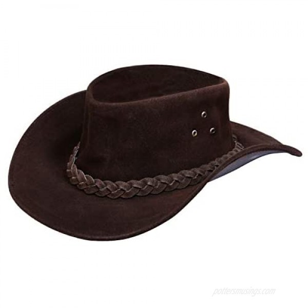 Australian Unisex Western Style Cowboy Outback Real Suede Leather Aussie Bush Hat