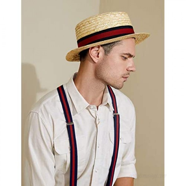 BABEYOND Men's 1920s Brim Boater Hat Gatsby Straw Hat 20s Costume Accessories
