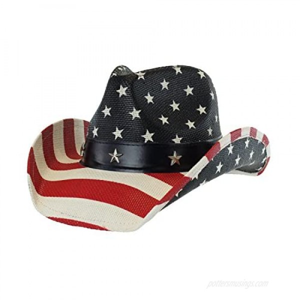 Men's Western Style Shapeable Cowboy Hat - USA American Flag Patriotic America