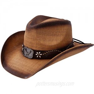 Queue Essentials Men & Women's Woven Straw Cowboy Cowgirl Hat Western Outback w/Wide Brim